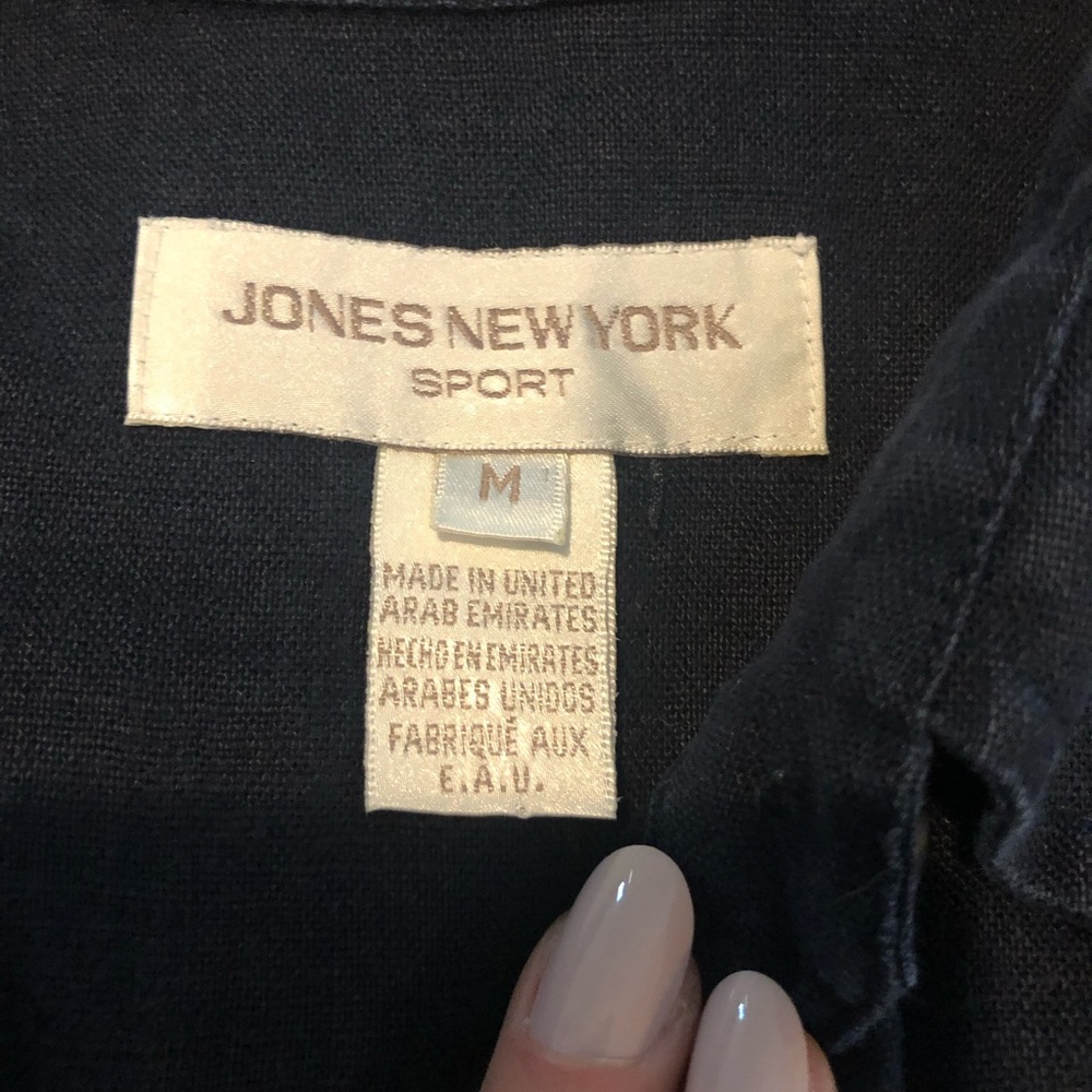 100% Linen Button Up Jacket Drawstring Navy Euc - image 8